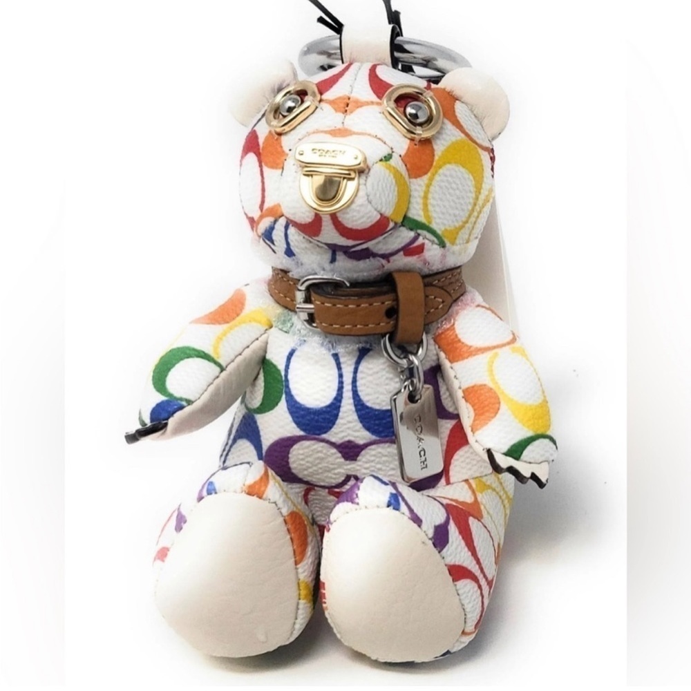 New Coach Bear Bag Charm In Rainbow Signature Canvas - Picture 3 of 5